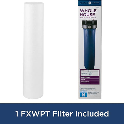 GE Heavy Duty Whole House Water Filtration System & Filter | Reduces Sediment, Rust & More | Install Kit & Accessories Included | GXWH60T, FXWPT