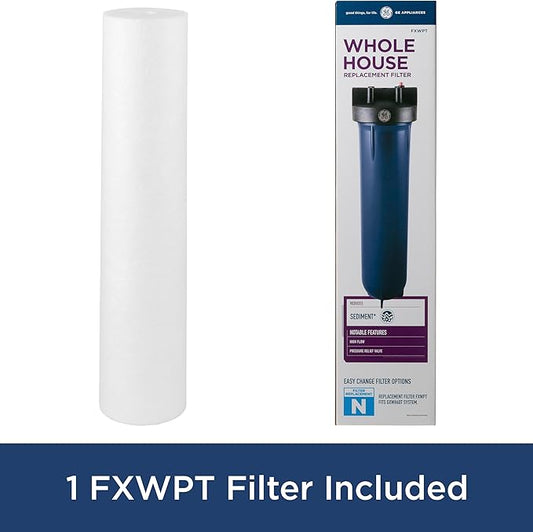 GE Heavy Duty Whole House Water Filtration System & Filter | Reduces Sediment, Rust & More | Install Kit & Accessories Included | GXWH60T, FXWPT