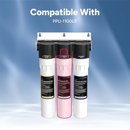 Pureal Under Sink Ultrafiltration UF Membrane Replacement Filter, 0.01 Micron, NSF/ANSI 42 Certified Media, Reduces Cysts, Retains Minerals, 1-Year, Tool-Free Quick Twist, Made in Korea (PPF-1102UF)