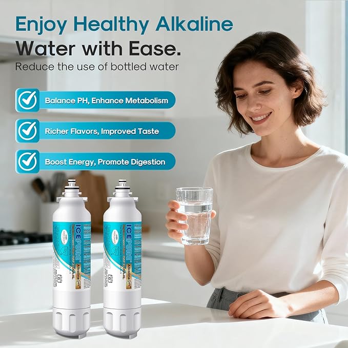 ICEPURE Alkaline ADQ73613401 Refrigerator Water Filter and Air Filter Replacement for LG LT800P, LT800PC, ADQ75795104, ADQ736134, ADQ73613402 Kenmore 9490 LSXS26326S LSXS26366S, Enhances PH, 4Combo