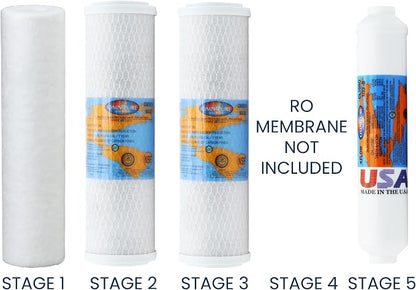 Ultima Green RO Compatible 5 Stage Filter Pack Replacement Filters for Reverse Osmosis Drinking Water System Under Sink RO Kit - Membrane Sold Separately