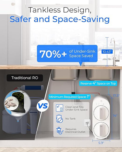 Waterdrop G2 Reverse Osmosis System, 7 Stage Tankless RO Water Filter System, Under Sink Water Filtration System, 400 GPD, 1:1 Pure to Drain, Reduces TDS, FCC Listed, USA Tech