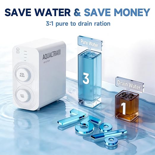AQUALTRA USF-AR-800 Reverse Osmosis System, 10 Stage Alkaline Tankless RO System, NSF/ANSI/CAN 372 Certified, 800GPD, 3:1 Pure to Drain, Smart LED Faucet