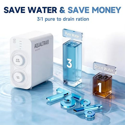 AQUALTRA USF-AR-1000 Reverse Osmosis System, 10 Stage Alkaline Tankless RO System, NSF/ANSI/CAN 372 Certified, 1000GPD, 3:1 Pure to Drain, Smart LED Faucet