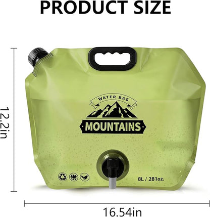 8L Collapsible Water Bag BPA-Free Foldable Water Container Leakproof Portable Water Jug Emergency Water Storage Carrier for Camping Hiking Backpacking RV Travel Fishing Outdoor Survival Gear Green