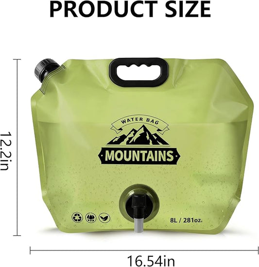 Collapsible 8L Water Storage Bag, BPA-Free Portable Folding Water Jug with Adjustable Faucet, Leakproof Emergency Water Bag for Camping, Hiking, Riding, Outdoor Sport (4, Green)