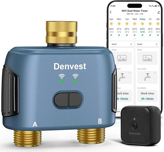 WiFi Water Timer for Garden Hose with Brass Inlet,Smart Hose Timer with WiFi Hub, APP & Voice Control,Up to 20 Watering Plans, 2-Zone Sprinkler Drip Irrigation System Controller for Yard Lawn Watering