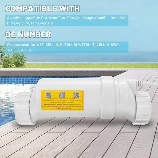 T-9 Salt Cell Replacement Compatible with Hayward AquaRite, AquaTrol, Pro Logic, Fit for BLT9H W3T-Cell-9, Up to 25K Gallon Turbo Chlorine Generator