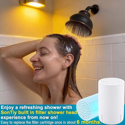 SonTiy Filtered Shower Head, All Metal Shower Filter Head For Hard Water Removes Chlorine, Improve Hair,Nails & Skin, Adjustable High Pressure Water Softener Showerhead, 6 Inch, Gold