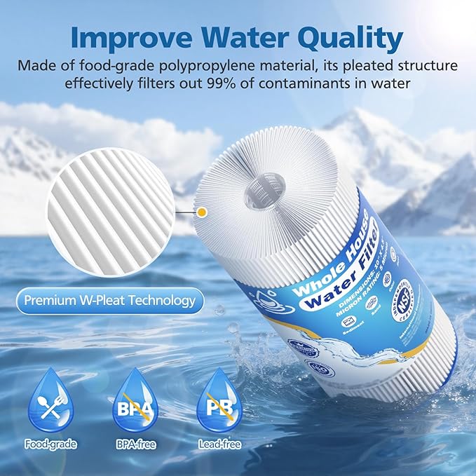 5 Micron 10" x 4.5" Whole House Water Filter Compatible with GE FXHSC, GXWH40L, Plumber W50PEHD, Culligan R50-BBSA, Pentek R50-BB, W10-PR, DuPont WFHDC3001, W50PEHD, High Flow Sediment Filters, 2 Pack