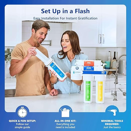 Express Water 10 Stage Reverse Osmosis Alkaline Water Filtration System with Alkaline Filter for Added Essential Minerals – RO Water Filter with Faucet and Tank – Under Sink Water Filter 50 GPD
