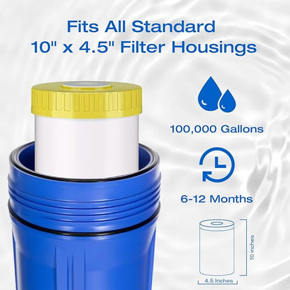 H&G Lifestyles 10" x 4.5" Whole House KDF and Carbon Water Filter, Reduce Chlorine Heavy Metal Improve Water Taste,Compatible with 84637, WPX5BB97P, PC10, 355214-45, 355215-45, WP10BB97P, WP5BB97P