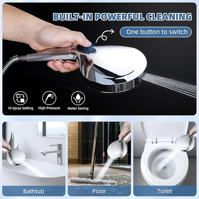All Metal Rain Shower Head, 10” High Pressure Rainfall Shower Head with Handheld, 5" Large Handheld Showerhead Powerful Cleaning 10-Spray, 16" Shower Extension Arm Adjustable Height/Angle, Chrome