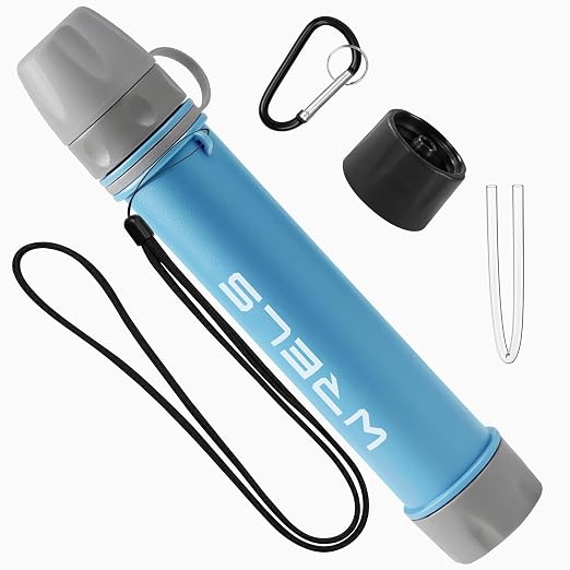 WRELS Water Filter Straw,NSF & SGS Certified Personal Portable Filter for Camping Hiking Survival,Outdoor Water Filter with Carabiner & Extension Tube – Emergency Water Filtration System