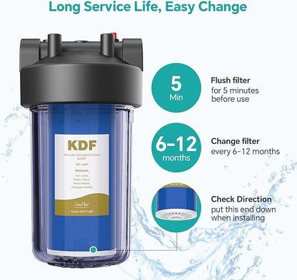 SimPure Whole House Water Filter Cartridges 10" x 4.5" GAC/KDF Carbon and Heavy Metal Filter, for DB10C-2KDF, DB10P, WGB21B-KS, FG15B-KS, GE FXHTC, GXWH40L, 6 Pack