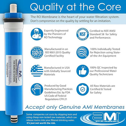 APPLIED MEMBRANES INC. 18 GPD Reverse Osmosis Membrane | RO Membrane Water Filter Replacement for Reverse Osmosis Water Filtration System | 1.5” x 12” Universal Compatibility | Made in USA