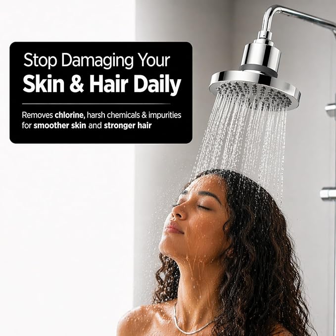 Filtered Shower Head for Hard Water – High Pressure Showerhead with 20-Stage Filter – Removes Chlorine & Heavy Metals – Improves Skin & Hair – Easy Install, Polished Chrome