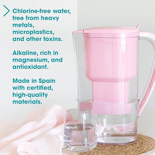 Alkanatur Alkaline Hydrogen Water Filter Pitcher - Removes Fluoride, Chlorine, Microplastics, PFAs, Lead - Activated Coconut Carbon, Ionizer, pH 9.5, Adds Magnesium