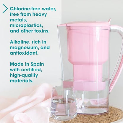 Alkanatur Alkaline Hydrogen Water Filter Pitcher - Removes Fluoride, Chlorine, Microplastics, PFAs, Lead - Activated Coconut Carbon, Ionizer, pH 9.5, Adds Magnesium