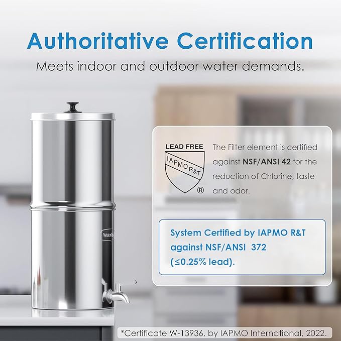 Waterdrop TK-A Gravity Water Filter System, NSF/ANSI 42&372 Standard, Reduces Lead and up to 98% of Chlorine, with 2 Black Carbon Filters and Metal Spigot for Home, Travel, 2.25G