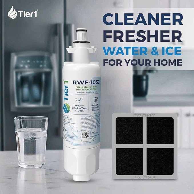 Tier1 RWF1052 ADQ36006101 Refrigerator Water & Air Filter Combo | Replacement for LG LT700P & Kenmore 9690 Fridge Filter - Up to 18 Months Supply | Easy Install | Odor Control | Clean Water (3-pk)