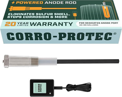 Corro-Protec Powered Anode Rod for Water Heater, 20-Year Warranty, Eliminates Rotten Egg/Sulfur Smell within 24 hours, Stops Corrosion and Reduces Limescale, Electrical Anode Rod Made of Titanium