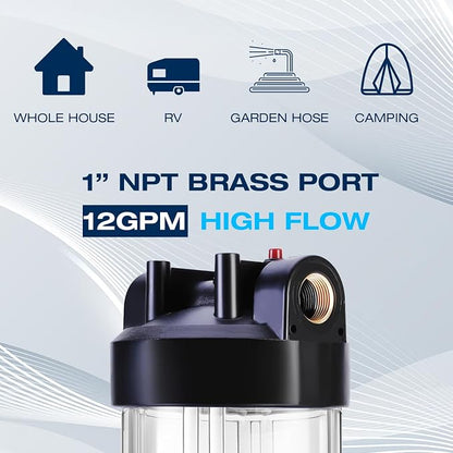 H&G lifestyles Garden Hose Water Filter System for RV Transparent Housing | 4.5 x 10 PP Cotton Cartridge Pre-Filter, Fresh Drinking Water for RV Campers, 30,000 Gallons