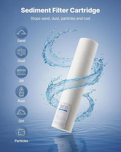 VEVOR Sediment Water Filter Cartridge, Universal Fit 20 x 4.5 Inch, 5 Micron SED Whole House Replacement Filter, 100,000 Gal Capacity, Reduces Sand, Rust, Dirt, and Particles, 2Pack