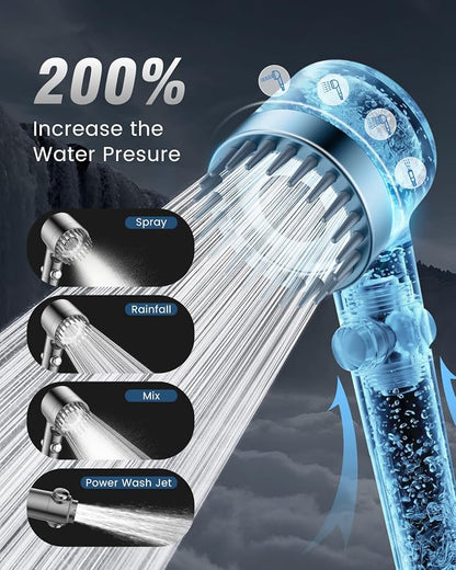 PWERAN Filtered Shower Head with Handheld, included 4 Filters, 4 Spray High Pressure ShowerHead with Filter for Hard Water, Remove Chlorine, ON/OFF Switch for Pet Bath 72" Hose