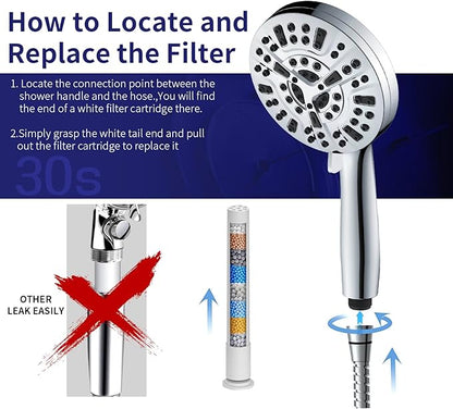 Filtered Shower Head with Handheld - 9 Spray Modes High Pressure Handheld Shower with Filter Spray Combo, Magnetic Shower Heads, With 60-Inch Long Hose