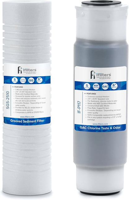iFilters 2-Stage Sediment & CTO Whole House Water Filter Replacement Set for LWH-D GEN 1 – NSF Certified, Fits Universal 10” x 2.5” Systems, AP110/AP117 Compatible, Removes Chlorine Taste & Odors