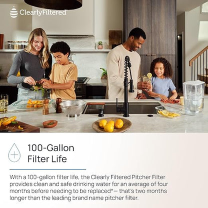 Clearly Filtered Water Pitcher with Filter + Additional Replacement Filter