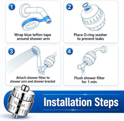 Yodel Shower Water Filter for Hard Water, Shower Water Softener with 6 Replacement Cartridges, Inline Showerhead Filter to Reduces Dry Itchy Skin, Eczema and Improve SKin,Hair,Nails Condition,Chrome