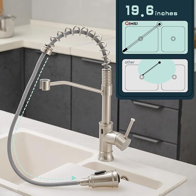 GIMILI Smart Touchless Kitchen Sink Faucet with Pull Down Sprayer, Motion Sensor Activated Hands-Free Single Handle Kitchen Faucet Brushed Nickel