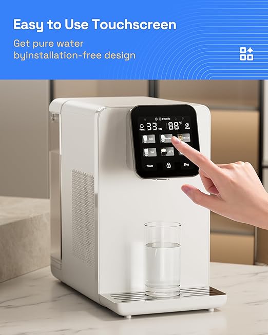 HBN Hot & Cold Countertop Reverse Osmosis Water Filter System, 6 Temp Options, Dual Filters PAC+ROC, Touch Control, for Home Kitchen or Office Use