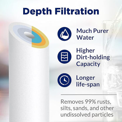 Membrane Solutions 5 Micron 10" x 2.5" Sediment Water Filter Replacement Cartridge for Water Filter 10 x 2.5 inch Whole House Water System, Compatible with GE FXUSC, AP110, WHKF-GD05-6 Pack