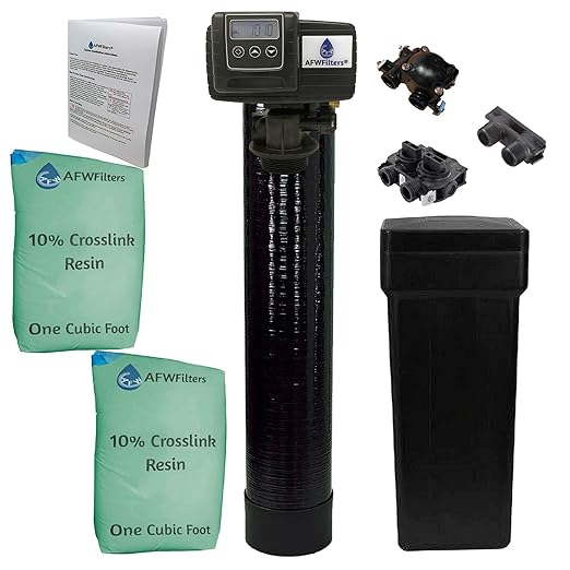 AFW Premium Fleck Whole House 64k Water Softener System - Upgraded 10% Resin 5600sxt Metered On-Demand - Efficient Water Softening System with 1" Bypass and Brine Tank - 64,000 Grain Capacity