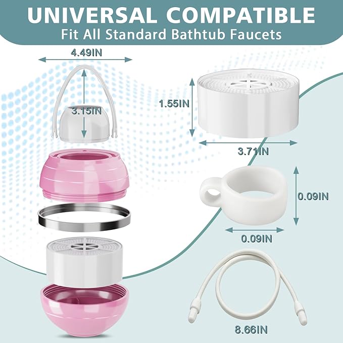 NIROKET Bath Filter for Tub, 8 Stages Bathtub Water Filter Removes Hundreds of Contaminants for Softer, Smoother Skin 2500 Gallons of Filtration, BPA Free
