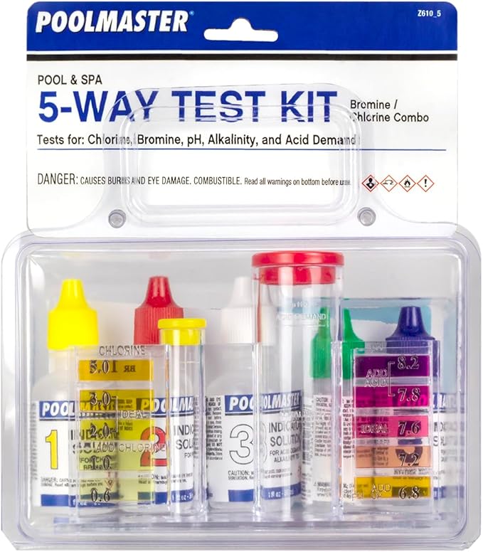 Poolmaster 5-Way Swimming Pool and Spa Water Test Kit for Chlorine, Bromine, pH, Acid Demand, and Total Alkalinity