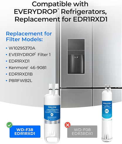Waterdrop EDR1RXD1 Refrigerator Water Filter | Replacement for Everydrop® Filter 1, Whirlpool® W10295370A, EDR1RXD1B, P8RFWB2L, P4RFWB, WD-F38, Kenmore® 46-9081, 46-9930