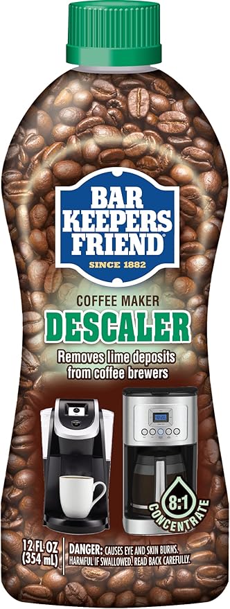 Bar Keepers Friend Coffee Maker Cleaner + Descaler (2 x 12 oz) Removes Stains & Oily Residue from Espresso Machines, Carafes, Thermos, Drip Coffee Pots, Single-Cup Coffee Makers & More