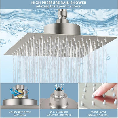 High Pressure Rain Shower Head with Filtered - 8" All Metal Square Showerhead Filter for Remove Chlorine and Harmful Substances, Brushed Nickel
