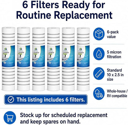 CFS – Standard Capacity Grooved Water Filter Cartridges Compatible with Whirlpool WHKF-GD05 Models – Removes Bad Taste and Odor – Whole House Replacement Filter Cartridge (6 Pack)