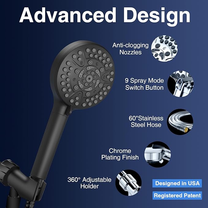 PALAS Filtered Shower Head with Handheld, High Pressure 10-Mode with Filters, Built-in Power Wash, soften hard water Remove Chlorine, Reinforced Hose, Overhead Bracket, Anti-clog nozzle (Matte Black)
