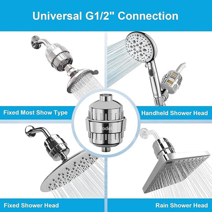 Yodel Shower Filter 2 Pack Chrome - Hard Water Softener, 99% Removes Chlorine & Impurities, Improves Skin & Hair Condition, Universal Fit for Shower Heads