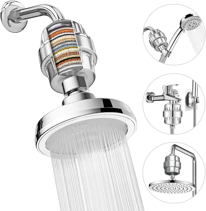 4 er High Output Shower Filter Replacement Cartridge, 25 Stage shower head filter Cartridge Suitable for People with Sensitive and Dry Skin, Filters Chlorine and Impurities Restores pH Balance