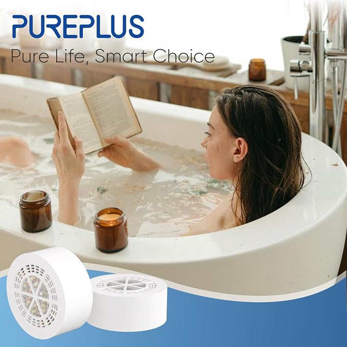 PUREPLUS Bathtub Bath Water Filter Replacement Cartridge, 11 Stages 2500 Gallons Filtration, Reduces Chlorine & Heavy Metals, Replacement for Standard Bathtub Bath Water Filter, 2PACK