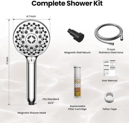 JOMOO Filtered Shower Head with Handheld, 4.5 Inch High Pressure Magnetic Showerhead with Filter, 7 Spray Modes Handheld Shower Head for Hard Water with Magnetic Docking, Chrome