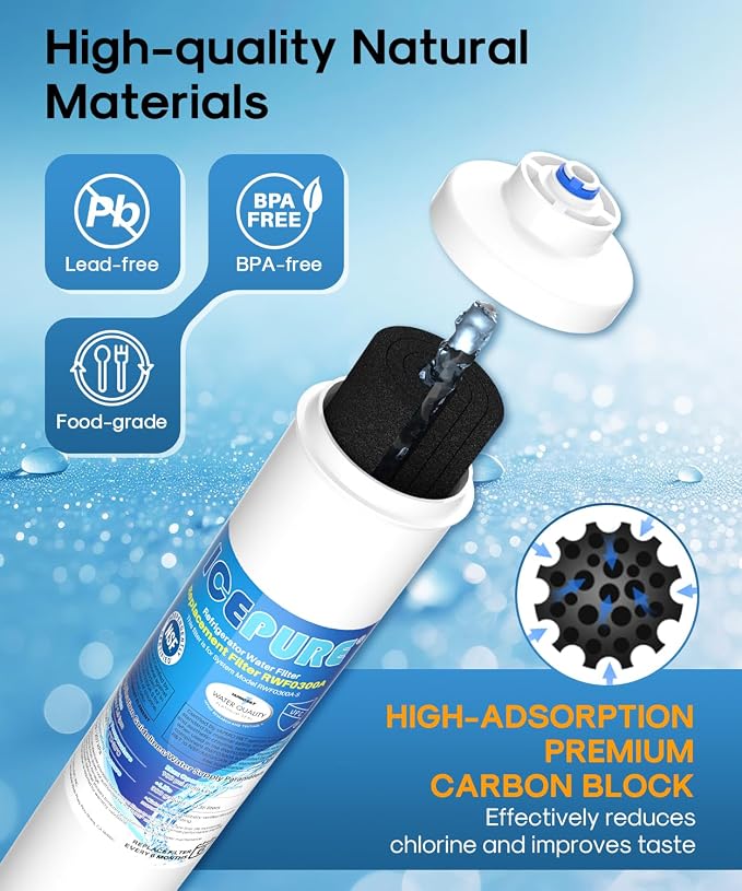 ICEPURE Inline Water Filter for Refrigerator and Ice Maker with 1/4-Inch Direct Connect Fittings, NSF Certified Drinking Water Filtration System for RV, RO System, Reduces Chlorine, Taste&Odor, 1PACK