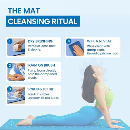 Flexies Foaming Yoga Mat Cleaner Spray Kit, Plant Based Non Toxic Mat Cleaner with Brush and Microfiber Cloth, Yoga Essentials for Women and Men, Pilates Mat Care, Fragrance Free